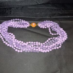 💍 Vintage Plastic Purple Flower Layer Necklace